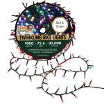 LED Connectable Twinkling Rice Light Set - 1000 Red & Green Lights on Green Wire