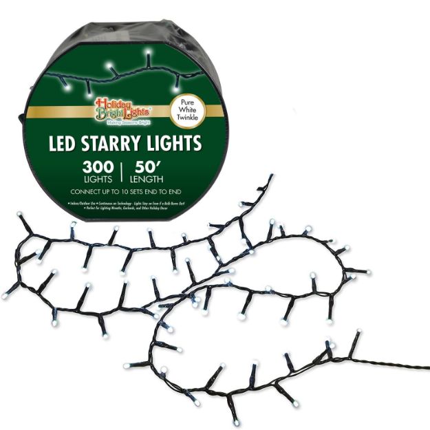 LED Connectable Twinkling Rice Light Set - 300 Pure White Lights on Green Wire