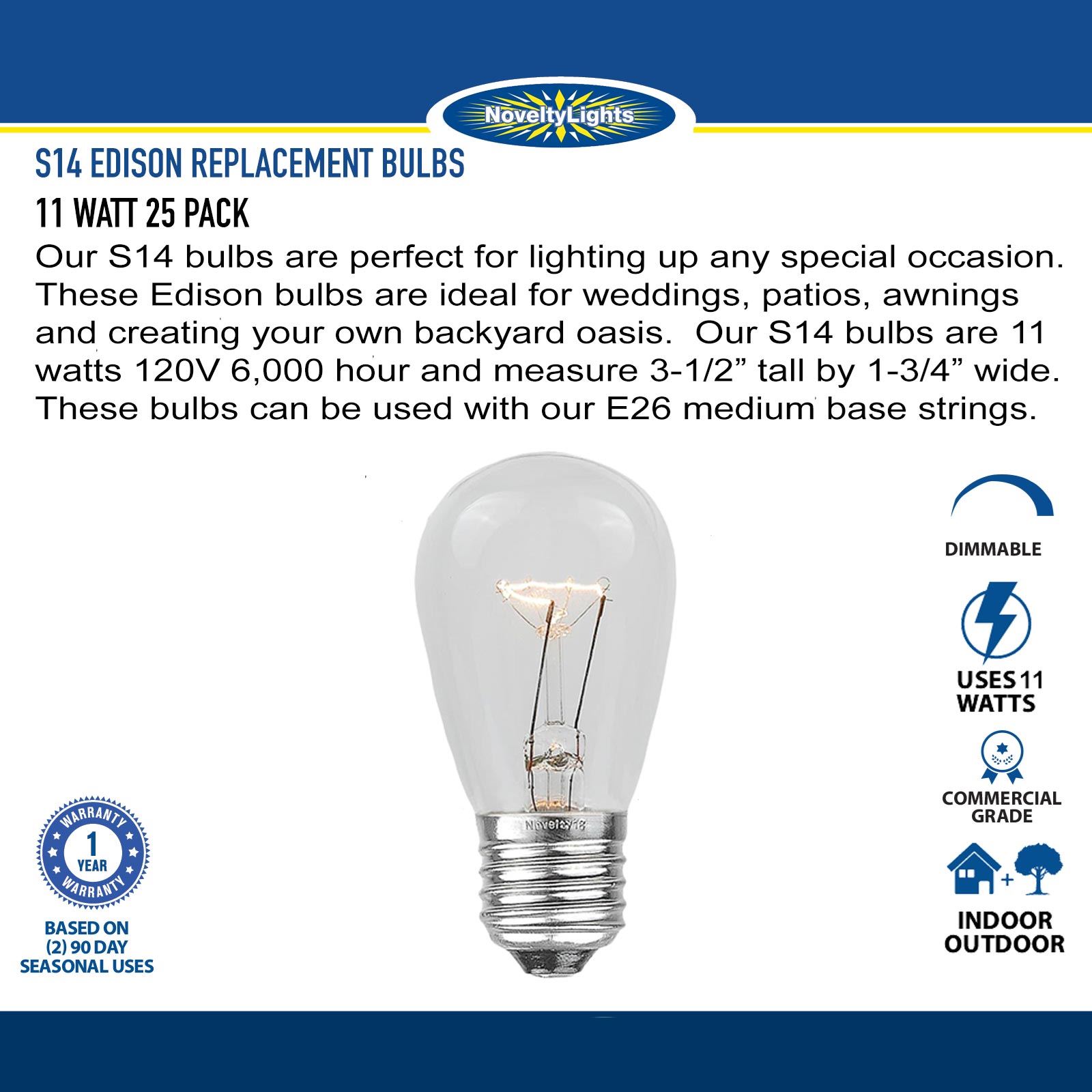 S14 Clear Bulbs 11 Watt E27 Base - Novelty Lights, Inc.Novelty Lights ...