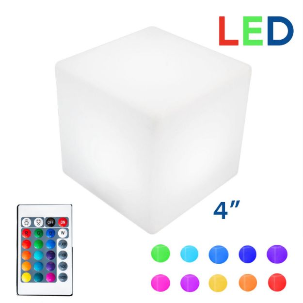 4 Inch Plastic LED Cube, RGBW, Rechargeable, Waterproof, Remote Controlled
