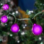 100 G40 Globe String Light Set with Purple Bulbs on Green Wire