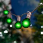 25 G40 Globe String Light Set with Green Satin Bulbs on Brown Wire