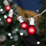 100 G40 Globe String Light Set with Red Satin Bulbs on White Wire