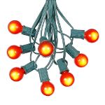 25 G30 Globe Light String Set with Orange Satin Bulbs on Green Wire
