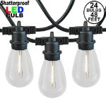 24 Warm White Plastic LED S14 Commercial Grade Light String Set on 48' of Black Wire Shatterproof