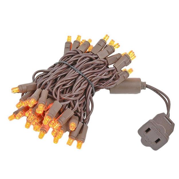 50 LED Amber LED Christmas Lights 11' Long on Brown Wire