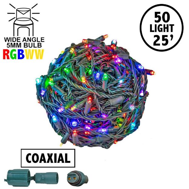 50 RGB + Warm White LED 6" Spacing Green Wire Coaxial w/o Power Supply & Remote