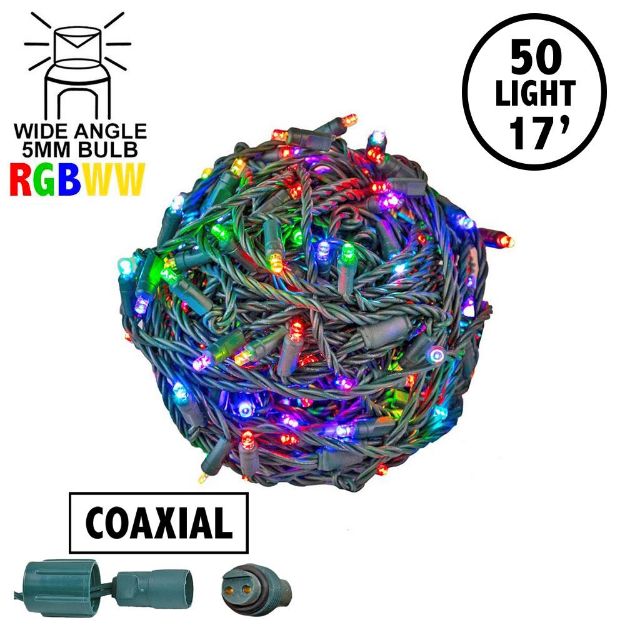 50 RGB + Warm White LED 4" Spacing Green Wire Coaxial w/o Power Supply & Remote