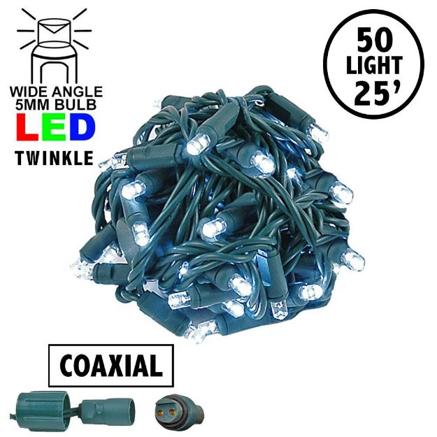 Twinkling Coaxial 50 LED Pure White 6" Spacing Green Wire