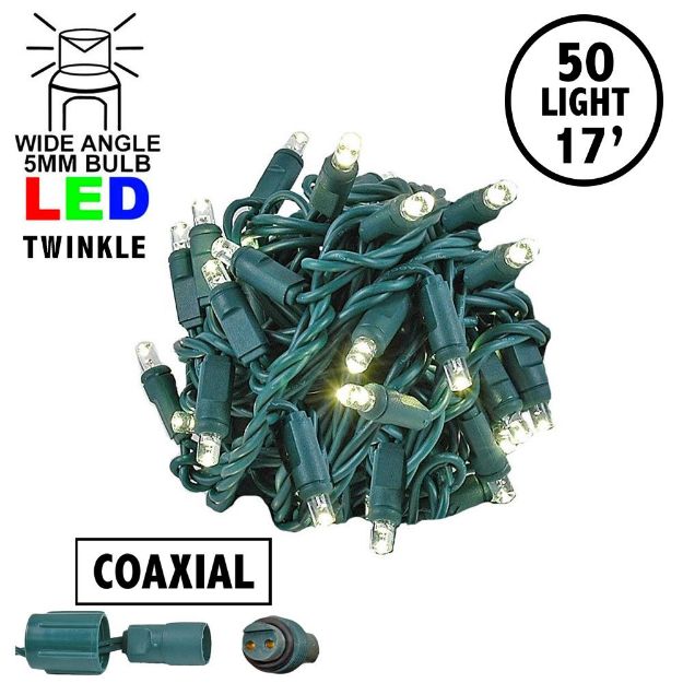 Twinkling Coaxial 50 LED Warm White 4" Spacing Green Wire