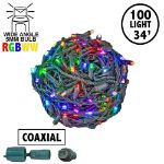 100 RGB + Warm White LED 4" Spacing Green Wire Coaxial w/o Power Supply & Remote