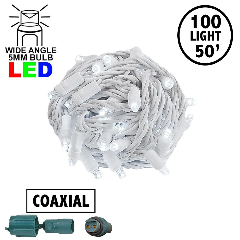 6" Spacing Coaxial Pure White LED Christmas Lights White Wire