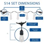 24 Warm White Plastic LED S14 Commercial Grade Suspended Light String Set on 48' of Black Wire Shatterproof