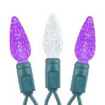 Purple and Pure White 70 LED C6 Strawberry Mini Lights Commercial Grade Green Wire