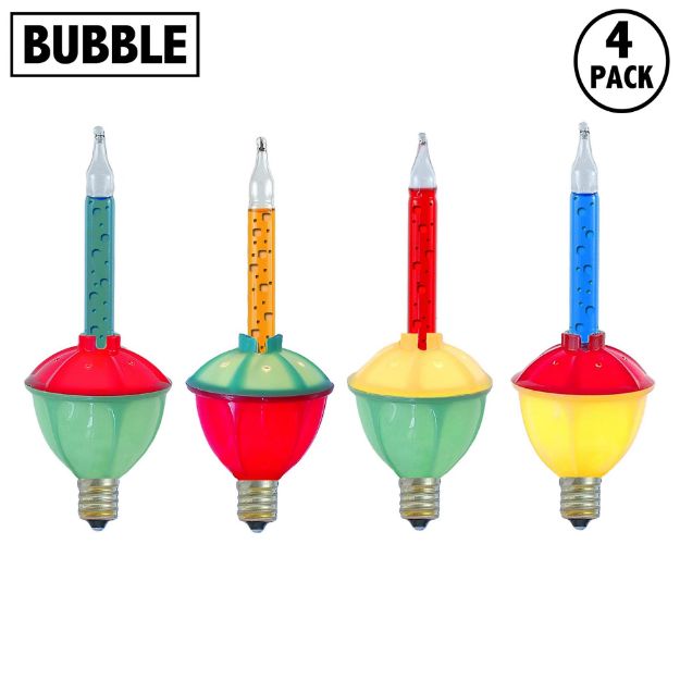 Red/Blue/Orange/Green Bubble Light With Multi Base Replacements 4 Pack 