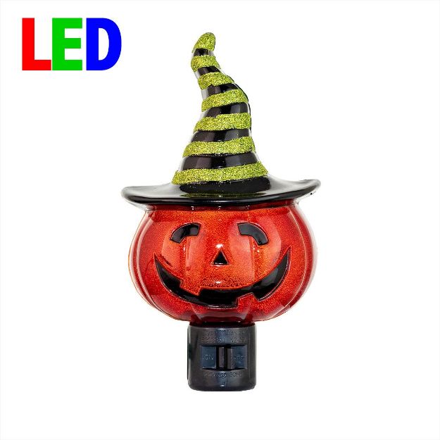 Halloween Night Light - Pumpkin in Witch Hat - Swivel Plug w/LED Bulb