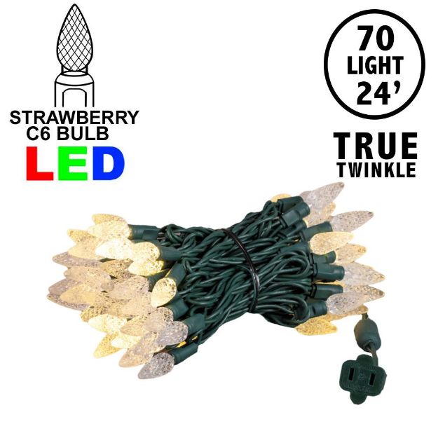 *NEW* True Twinkle Warm White 70 LED C6 Strawberry Mini Lights Commercial Grade on Green Wire