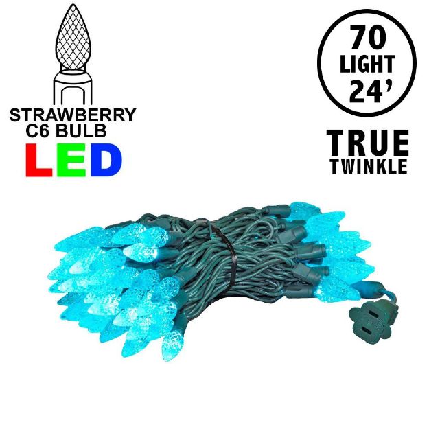 *NEW* True Twinkle Teal 70 LED C6 Strawberry Mini Lights Commercial Grade on Green Wire