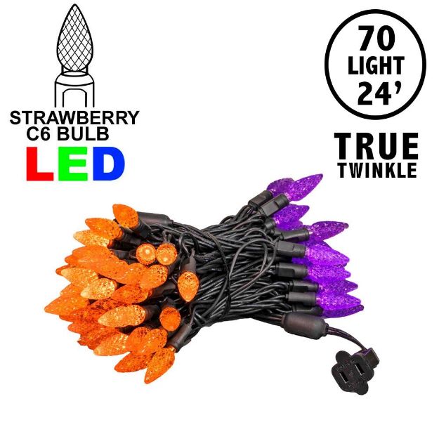 *NEW* True Twinkle Purple/Orange 70 LED C6 Strawberry Mini Lights Commercial Grade on Black Wire