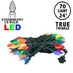 *NEW* True Twinkle Multi Color 70 LED C6 Strawberry Mini Lights Commercial Grade on Green Wire