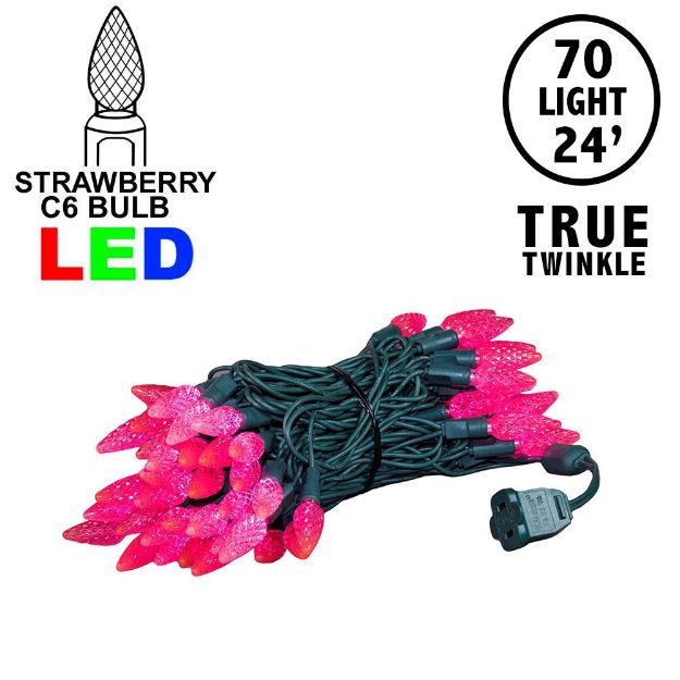 *NEW* True Twinkle Pink 70 LED C6 Strawberry Mini Lights Commercial Grade on Green Wire