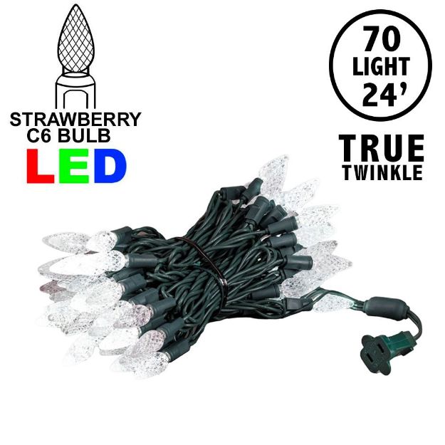 *NEW* True Twinkle Pure White 70 LED C6 Strawberry Mini Lights Commercial Grade on Green Wire