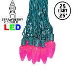 25 Pink C9 LED Pre-Lamped String Lights Green Wire