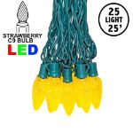 25 Yellow C9 LED Pre-Lamped String Lights Green Wire