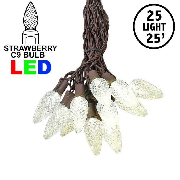 25 Warm White LED C9 Pre-Lamped String Lights Brown Wire