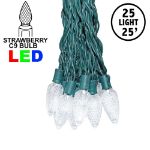 25 Pure White LED C9 Pre-Lamped String Lights Green Wire