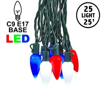 25 Lampadine C9 LED Steady Clear Rosse, Bianche E Blu Per Luci Natalizie E 4 Luglio – Lee Display