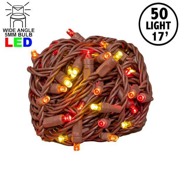 Commercial Grade Wide Angle 50 LED Yellow/Red/Orange 17' Long on Brown Wire
