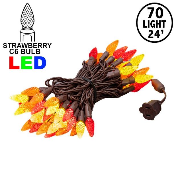 Yellow/Red/Orange 70 LED C6 Strawberry Mini Lights Commercial Grade on Brown Wire