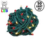 Commercial Grade Wide Angle 50 LED Red/Warm White 25' Long on Green Wire