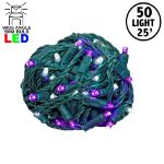 Commercial Grade Wide Angle 50 LED Purple/Pure White 25' Long on Green Wire