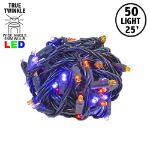 *NEW* True Twinkle LED Mini Lights 50 LED Purple & Orange 25' Long Black Wire
