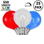 Red/White/Blue G50 U-Shaped LED Plastic Flex Filament Replacement Bulbs 25 Pack
