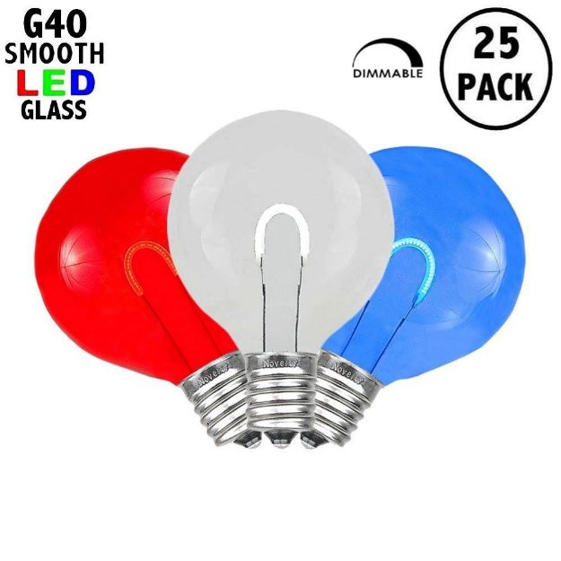 Red/White/Blue G40 U-Shaped LED Glass Flex Filament Replacement Bulbs 25 Pack