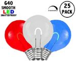 Red/White/Blue G40 U-Shaped LED Plastic Flex Filament Replacement Bulbs 25 Pack