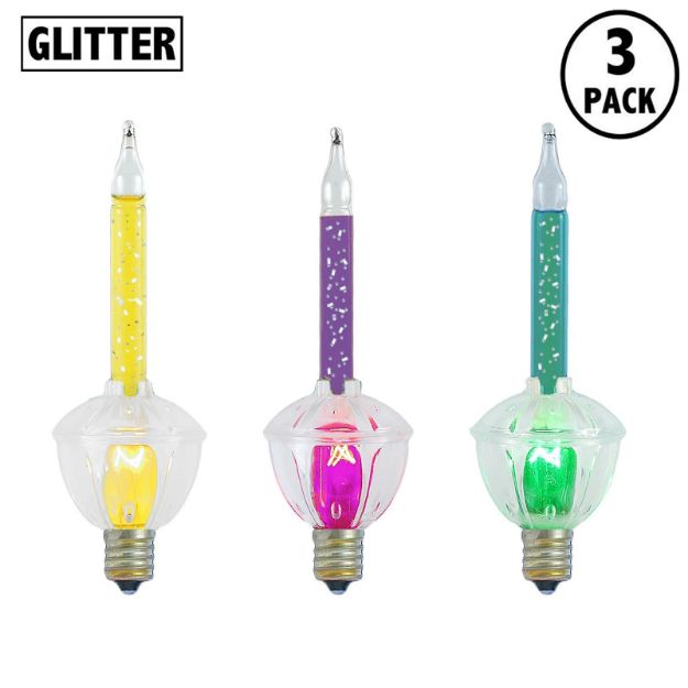Yellow/Purple/Green Bubble Light With Silver Glitter Replacements 3 Pack 