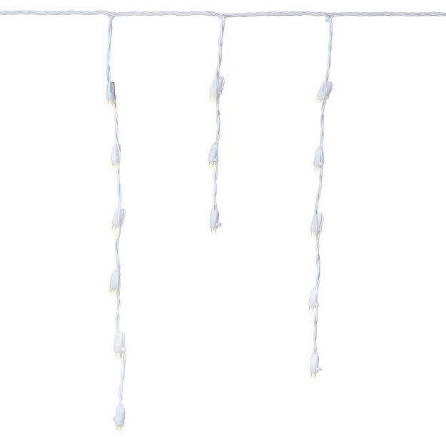 White-wire icicle lights with alternating lengths of hanging drops