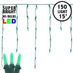 Green LED Icicle Lights on Green Wire 150 Bulbs