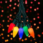 25 Multi-Colored Ceramic LED C9 Pre-Lamped String Lights Green Wire