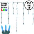 Blue LED Icicle Lights on Green Wire 150 Bulbs