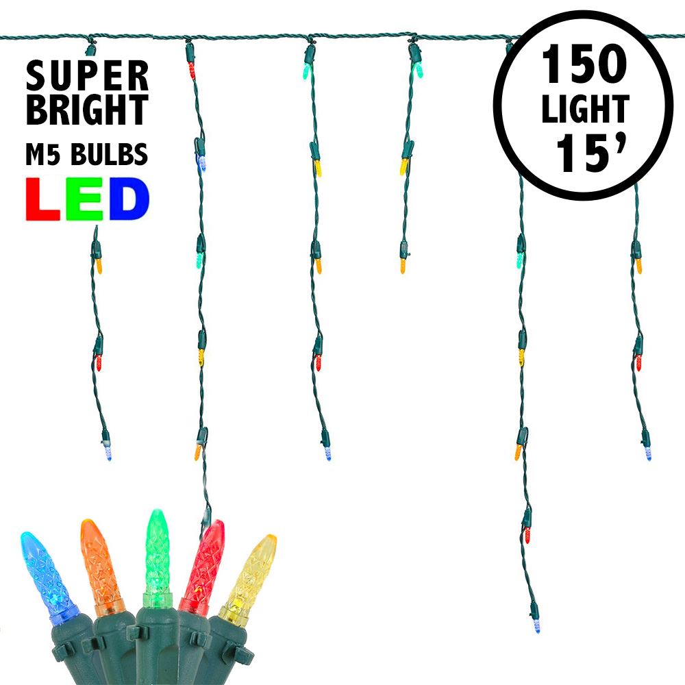 Christmas Lights  Novelty LightsAssorted (multi) LED Icicle Lights on Green  Wire - Novelty Lights Inc