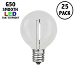 Pure White LED G50 Plastic Filament LED Globe Bulbs - 25pk