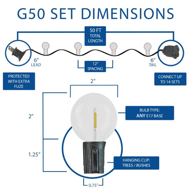 Warm White LED G50 Globe/Round Outdoor String Light Set on Black Wire ...