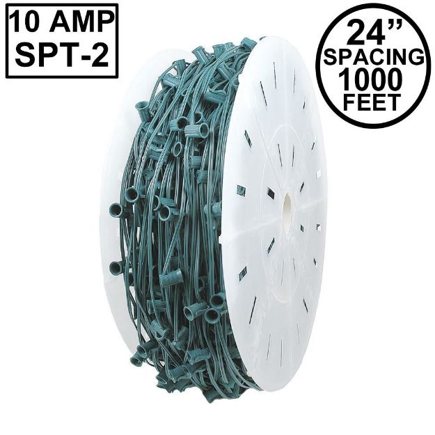 Novelty Lights Commercial Grade 10 Amp C7 1000' Spool 24" Spacing Green Wire