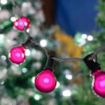 25 G40 Globe String Light Set with Pink Satin Bulbs on Black Wire