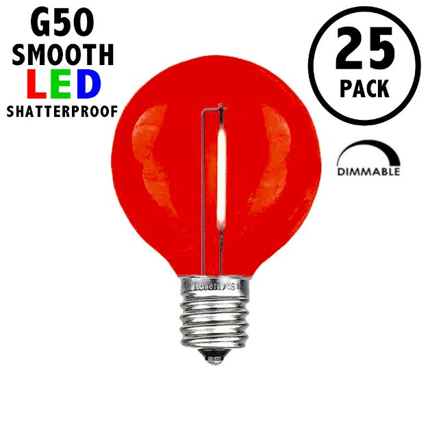 Red LED G50 Plastic Filament LED Globe Bulbs - 25pk